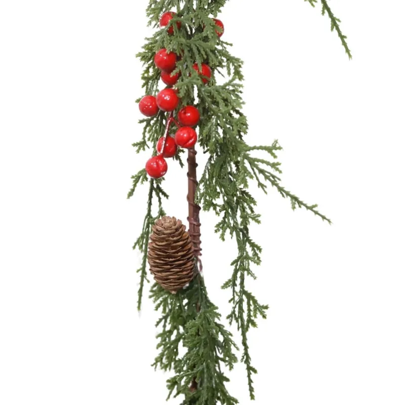 Festão com folhagens pinhas e berries de natal 135cm