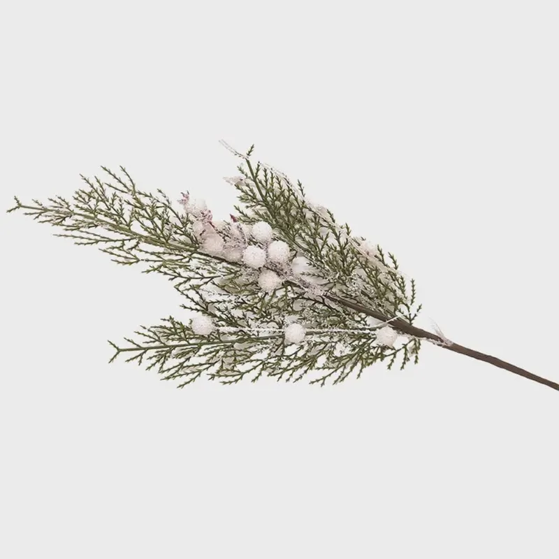 Galho Natalino Berry Folhas e Frutos Nevado 75cm EN2737 - Tok da Casa
