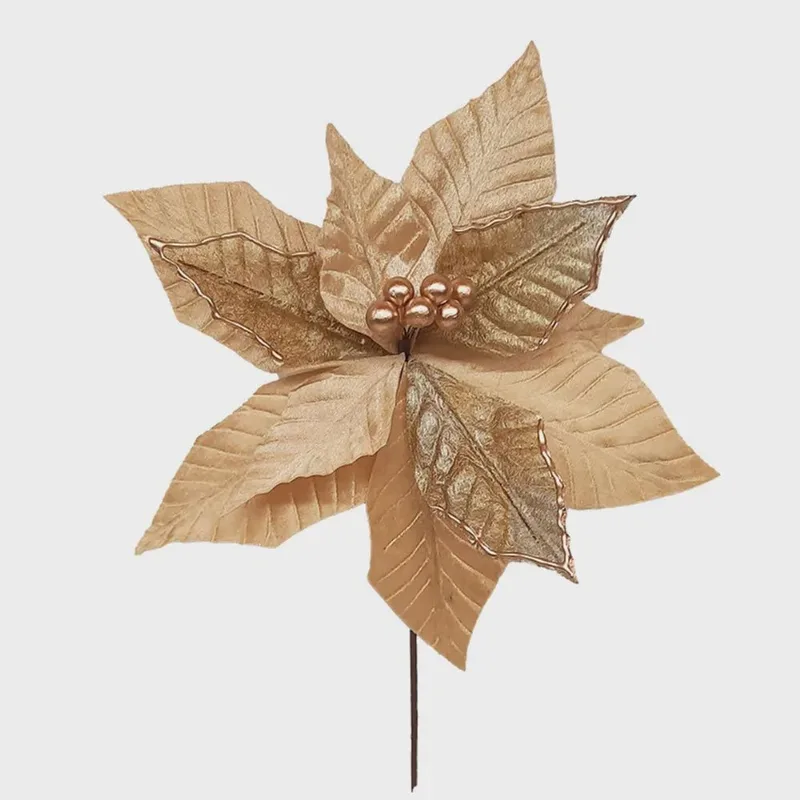 Flor de Natal Poinsetia Dourada 25cm FL3390 - Tok da Casa