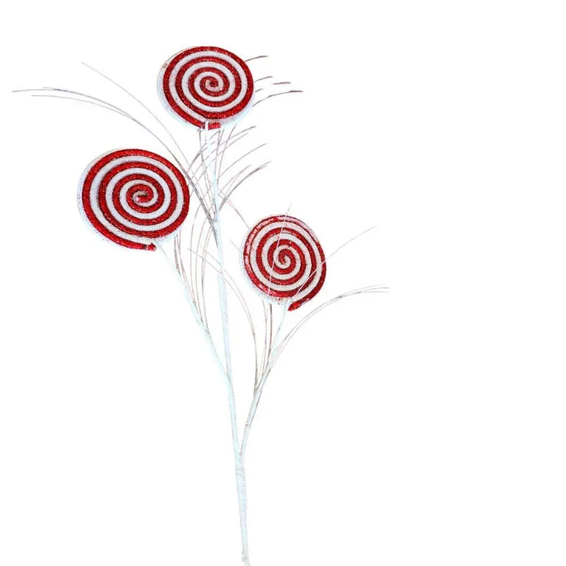 Galho Decorativo Natal Pirulito 75cm Com 3 Pirulitos Para Árvores E Arranjos Vermelho Tok Da Casa