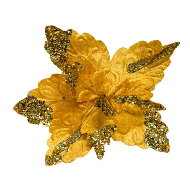 Flor Poinsettia Decorativa Tok Amarelo Ouro 33cm 3599 (MP)
