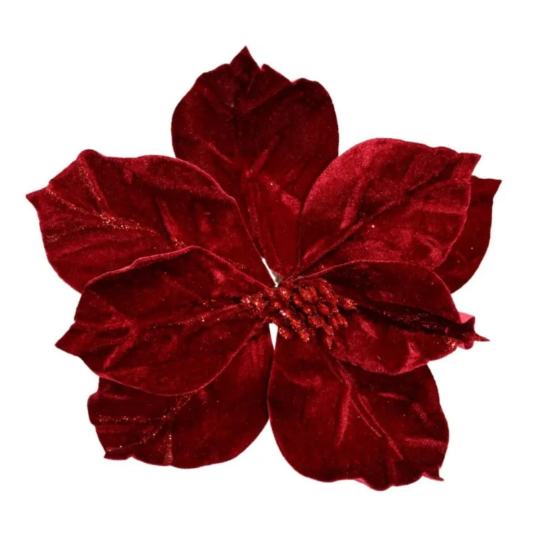 Flor Poinsettia Decorativa Vermelho Veludo 26cm 3621 (MP)