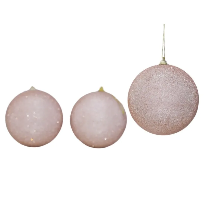 Bola Decorada Luxuosa Rosa Chá Natalina 10cm c/3
