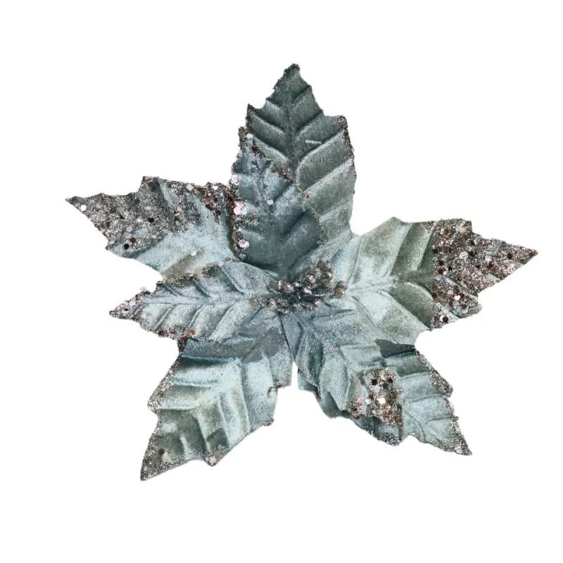 Flor Poinsettia Decorativa Tok Azul Claro 33CM 3318 (MP)