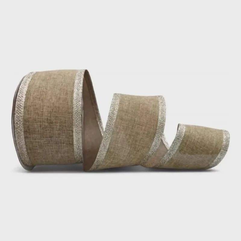Fita Decorativa Bege Aramada Rústica com Glitter Champanhe Luxo 6,3cm x 9,14m FT4691 - Tok da Casa