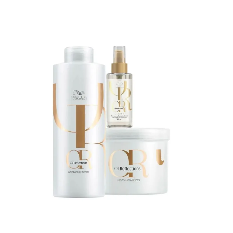 Kit Wella Oil Reflections Shampoo 1 Litro + Máscara 500 ml + Oleo Light 100 ml Kit Wella Oil Reflections Shampoo Máscara e Oleo Light