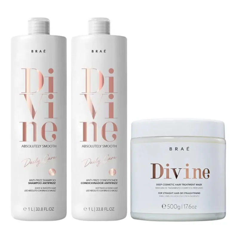 Kit Braé Divine Shampoo + Condicionador 1L + Máscara 500g