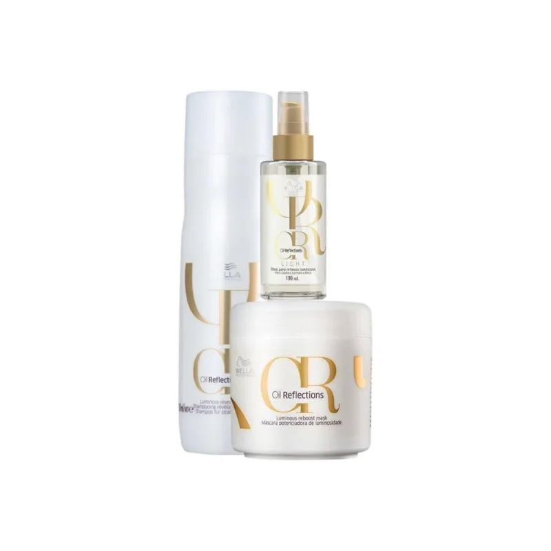 Kit Wella Oil Reflections Shampoo 250 ml + Máscara 150 ml + Oleo Light 100 ml Kit Wella Oil Reflections Shampoo Máscara e Oleo Light
