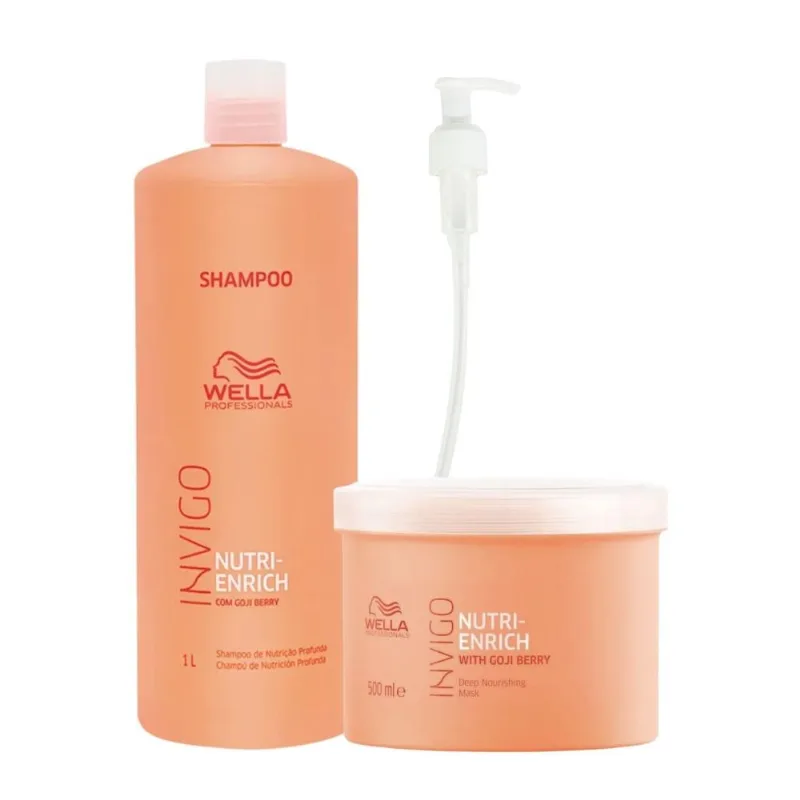Kit Wella Invigo Nutri-Enrich Shampoo 1 Litro + Máscara 500 g + Válvula Kit Wella Invigo Nutri-Enrich Shampoo + Máscara + Válvula