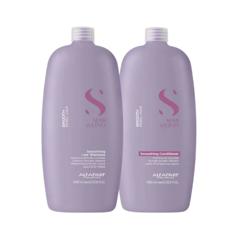 Kit Alfaparf Semi Di Lino Smoothing Rebel Hair Shampoo 1 Litro + Condicionador 1 Litro Kit Alfaparf Semi Di Lino Smooth Shampoo Condicionador 1L