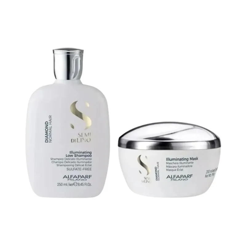 Kit Alfaparf Semi Di Lino Diamond Illuminating Shampoo 250 ml + Máscara 200 ml Kit Alfaparf Semi Di Lino Diamond Shampoo Máscara Pequeno