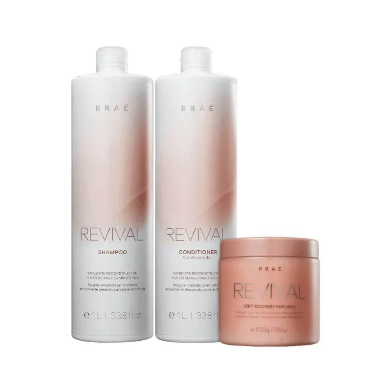 Kit Braé Revival Shampoo 1 Litro + Condicionador 1 Litro + Máscara 500 g Kit Braé Revival Shampoo e Condicionador e Máscara