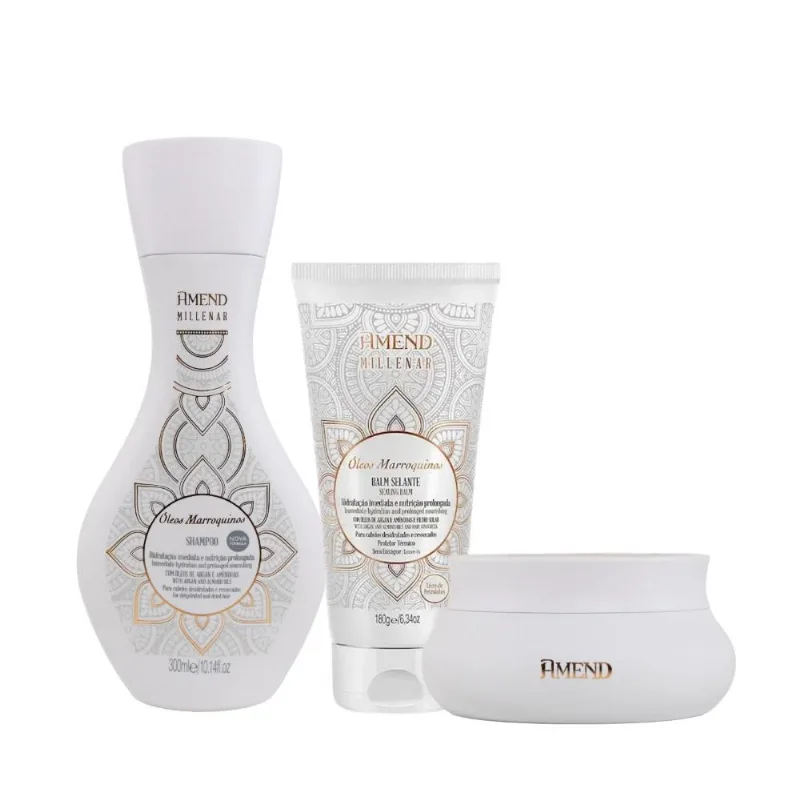 Kit Shampoo Mascara Leave-in Amend Oleos Marroquinos