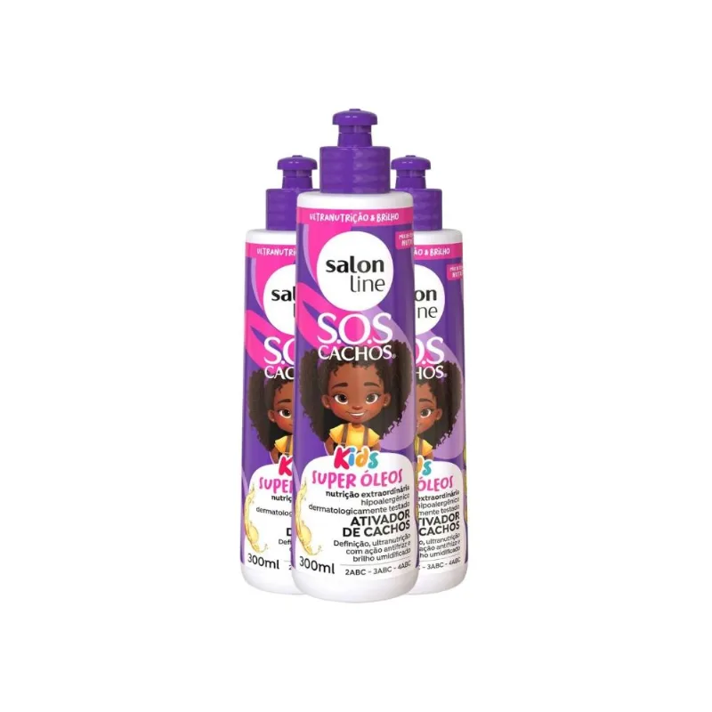Kit Salon Line SOS Cachos Kids Super Oleos 3 Ativador 300 ml