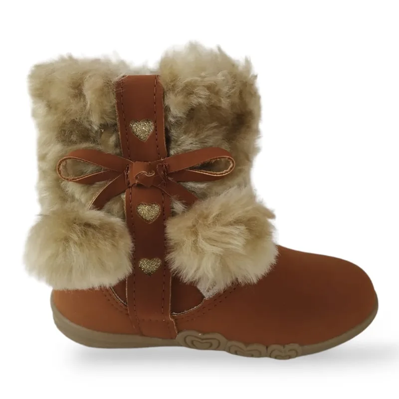 Bota Cano Alto Kidy Soft Bebe Feminina Com Pelos Caramelo
