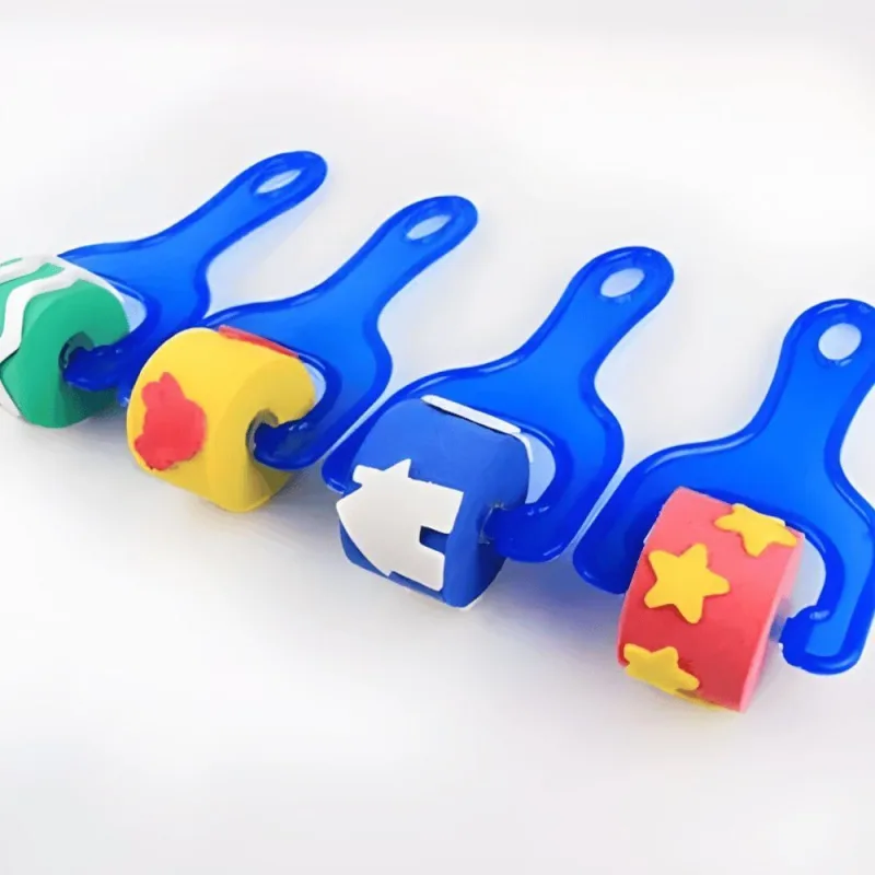 Kit Rolo de Pintura Infantis Yins Brasil YP8868 com 4 Rolos Formas Divertidas Azul - Yins Brasil