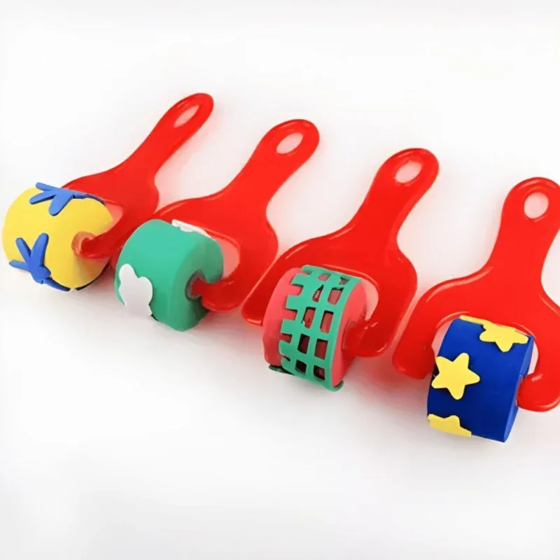 Kit Rolo de Pintura Escolar Yins Brasil YP8869 com 4 Rolos em Plástico e Espuma Vermelho - Yins Brasil