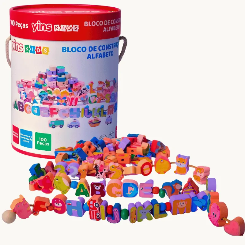 Blocos de Construção Alfabeto c/ 100 Peças - Yins Kids UNICA