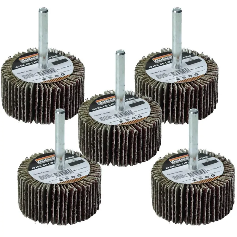 Kit 5 Roda De Lixa Com Haste Furadeira 50x25 Grão 80 Starfer