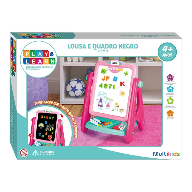 Lousa P/ Criança Magnética e Quadro Negro Play e Learn 2 em 1 Multikids - BR1767 BR1767 - Multikids