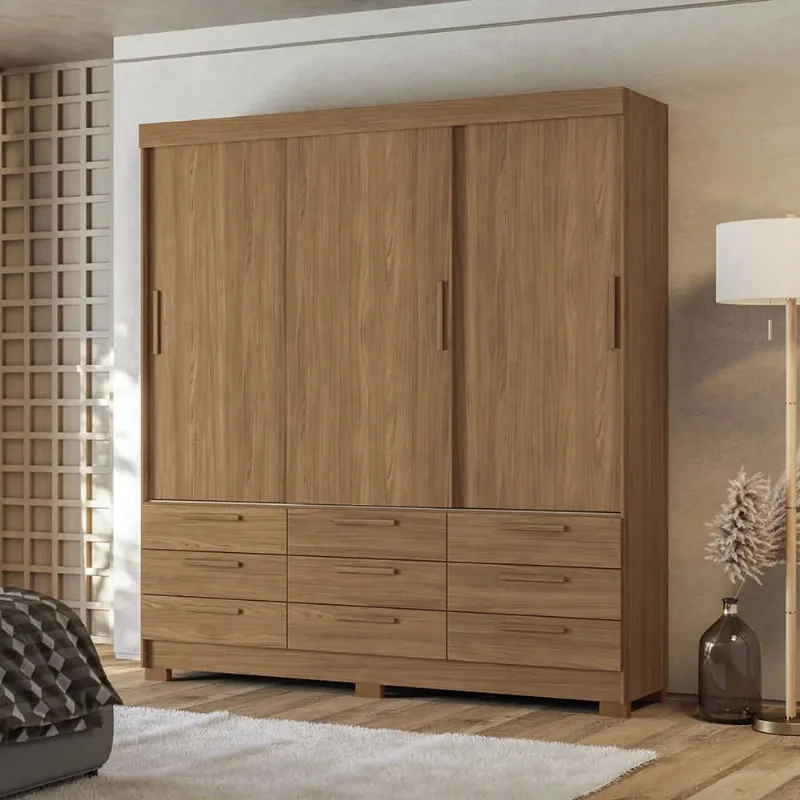 Guarda-Roupa Casal 3 Portas 9 Gavetas Estilo MM Dante | Jatoba - Santos Andirá