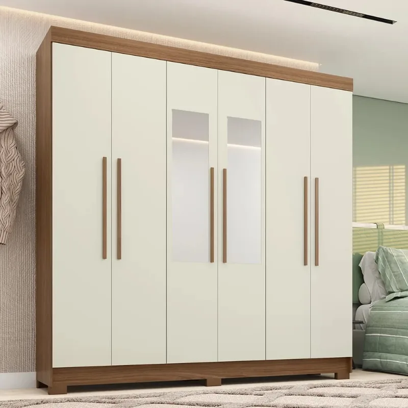 Guarda-Roupa Casal 6 Portas 2 Gavetas Estilo MM Horácio | Jatoba/Areia - Santos Andirá
