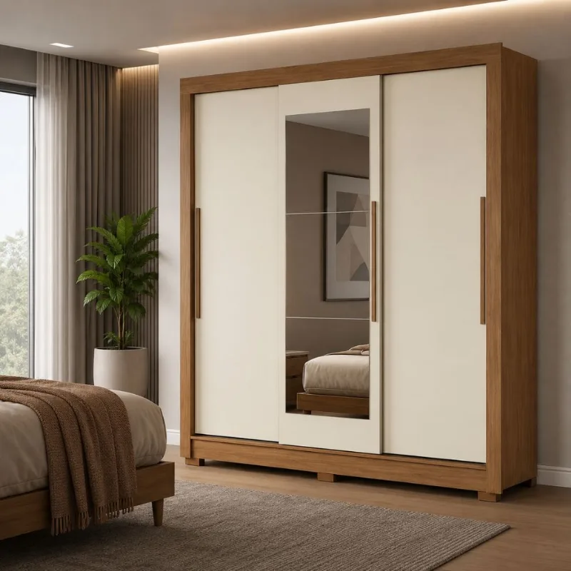 Guarda-Roupa Casal 3 Portas 2 Gavetas Estilo MM Arnaut | Jatoba/Areia - Santos Andirá