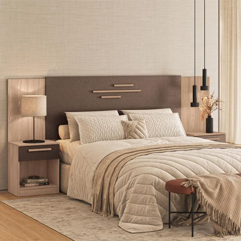 Cabeceira para Cama Casal Santos Andirá Chicago com 2 Gavetas – Wood/Couro Terracota
