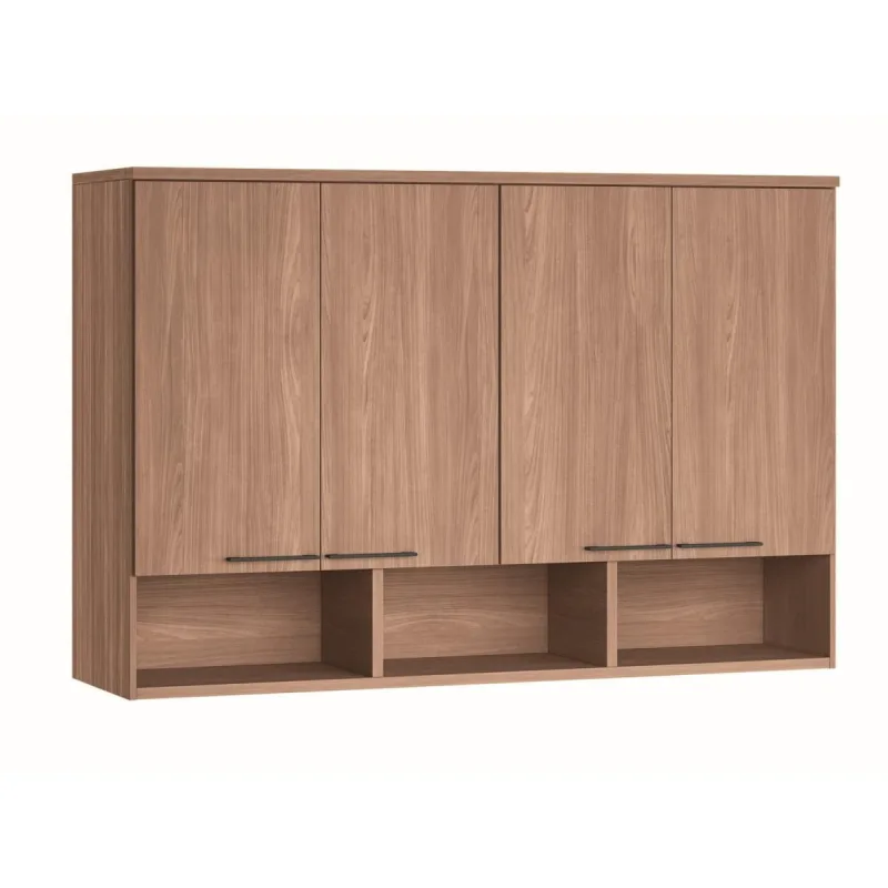 Armário Módulo Aéreo Santos Andirá Toledo Ponte 3 Portas 6 Prateleiras Iluminação LED166cm Wood - Santos Andirá - Móveis