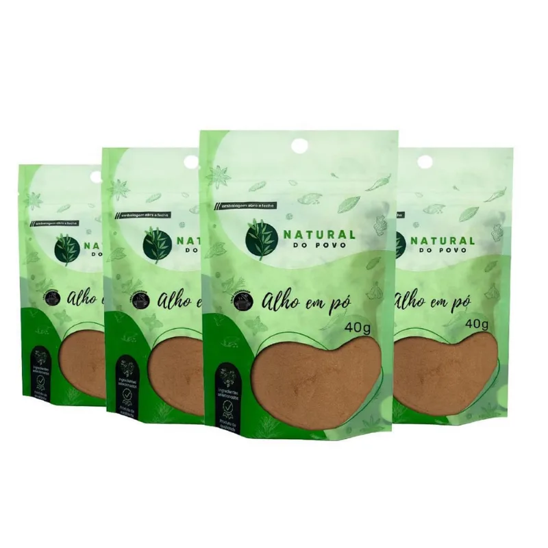 Alho Em Pó Pouch Kit 4 100% Orgânico Qualidade Premium 40G
