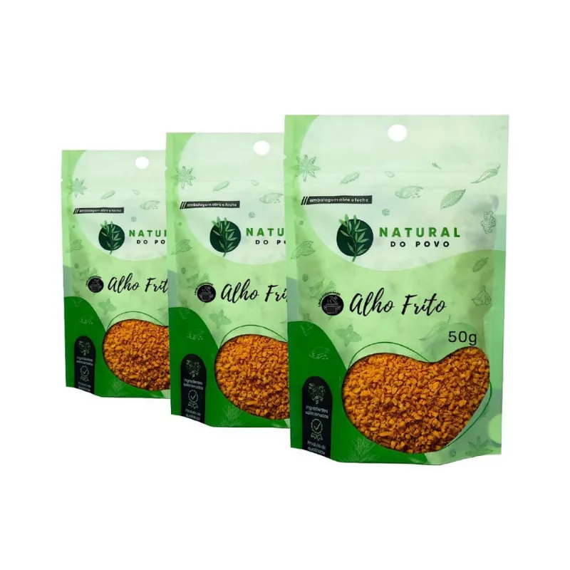 Alho Frito 100% Orgânico Kit 3 Qualidade Premium Pouch 50G