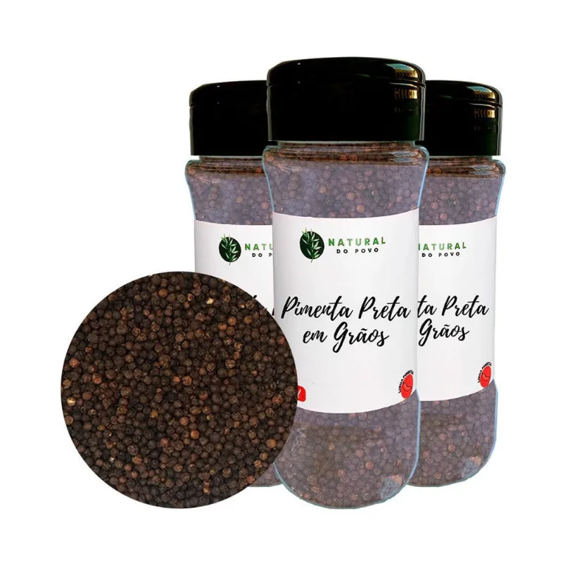 Pimenta Preta Grãos Selecionados Kit 3 Pote Com Dosador 50G