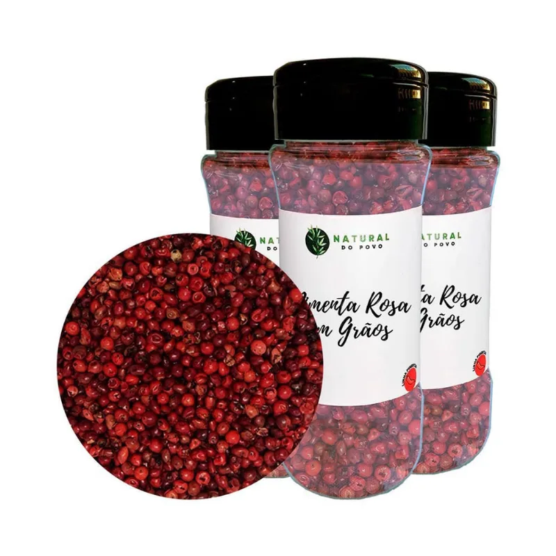 Pimenta Rosa Em Grãos Premium Kit 3 Pote Com Dosador 30G