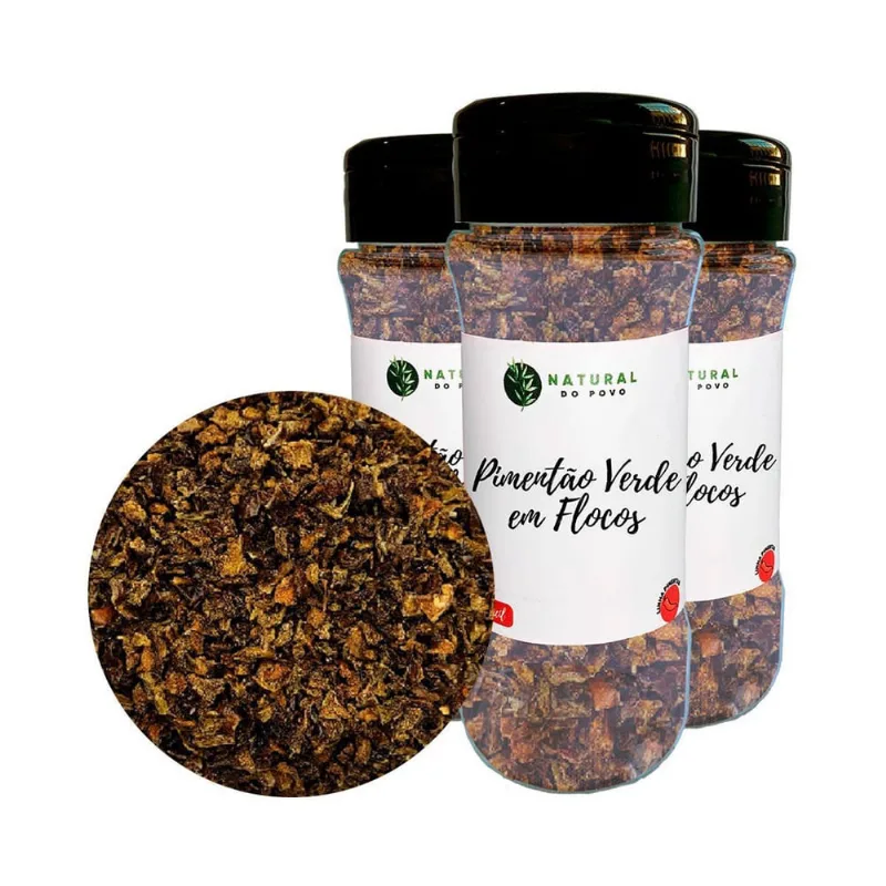 Pimentão Importado Verde Em Flocos Kit 3 Pote Dosador 40G