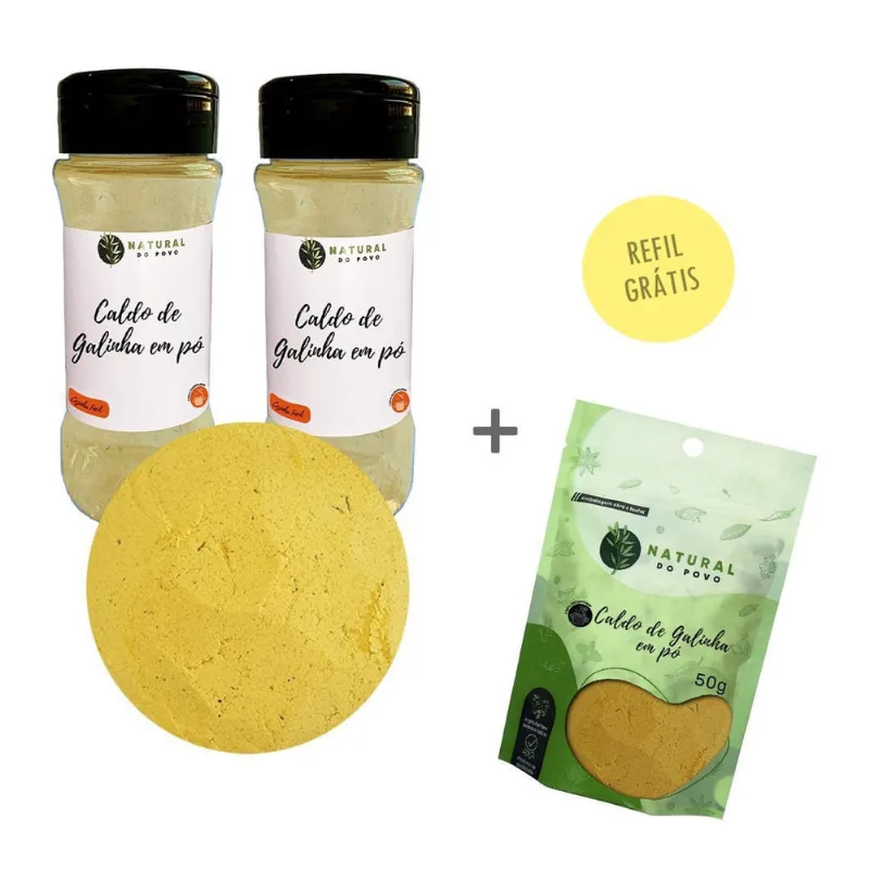 Caldo De Galinha Em Pó Kit 2 Pote Com Dosador + Refil 80G