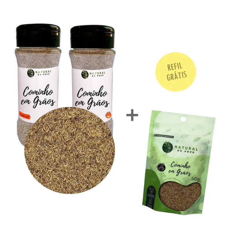 Tempero Cominho Em Grãos Kit 2 Pote Com Dosador + Refil 70G