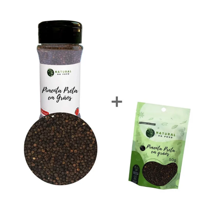 Pimenta Preta Em Grãos Kit Pote Com Dosador + Refil 50G