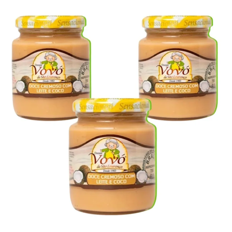 Kit 3 Doce Cremoso De Leite Com Coco 270g Doces Vovo - Não Informado - Mercearia