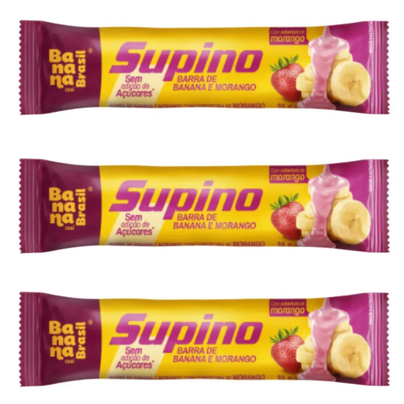 Kit 3 Barra Banana Morango Cobertura 24g Banana Brasil - Não Informado