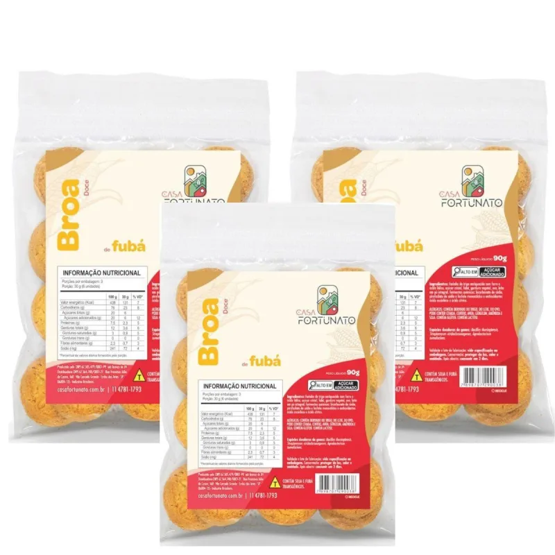 Kit 3 Broa De Fuba Leve E Crocante 90g Casa Fortunato - Não Informado