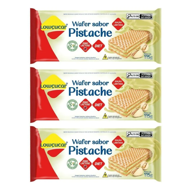 Kit 3 Wafer Diet Zero Vegano Açucar Pistache 115g Lowçucar - Não Informado