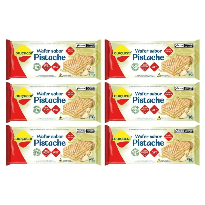 Kit 6 Wafer Diet Zero Lactose Vegano Pistache 115g Lowçucar - Não Informado