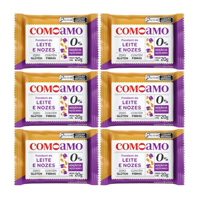 Kit 6 Fondant De Leite Com Nozes Zero Sem Gluten 20g Comoamo - Não Informado - Mercearia
