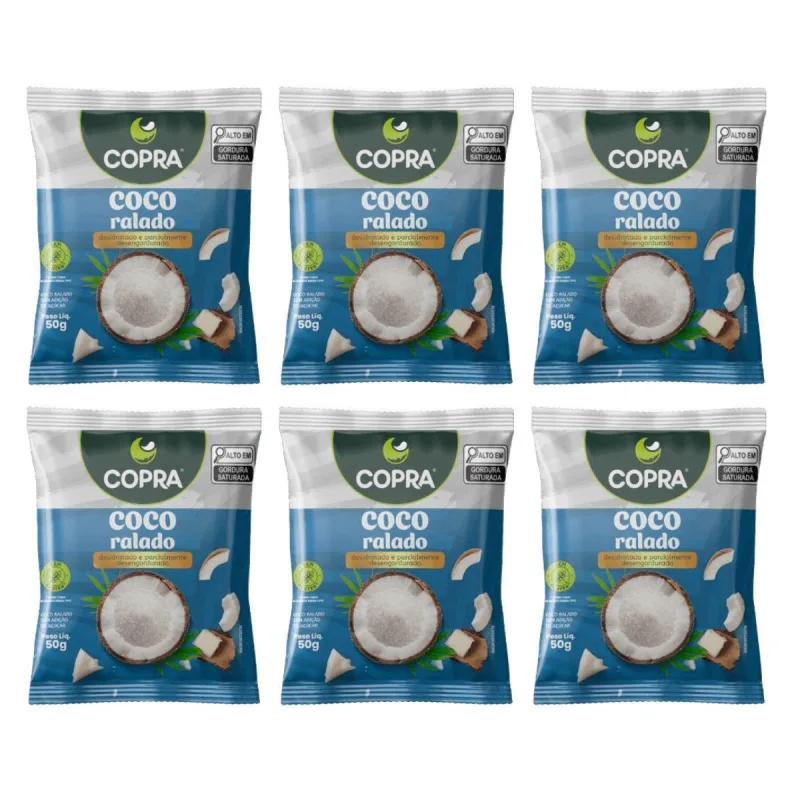 Kit 6 Coco Ralado Sem Açucar Menor Teor De Gordura 50g - Não Informado