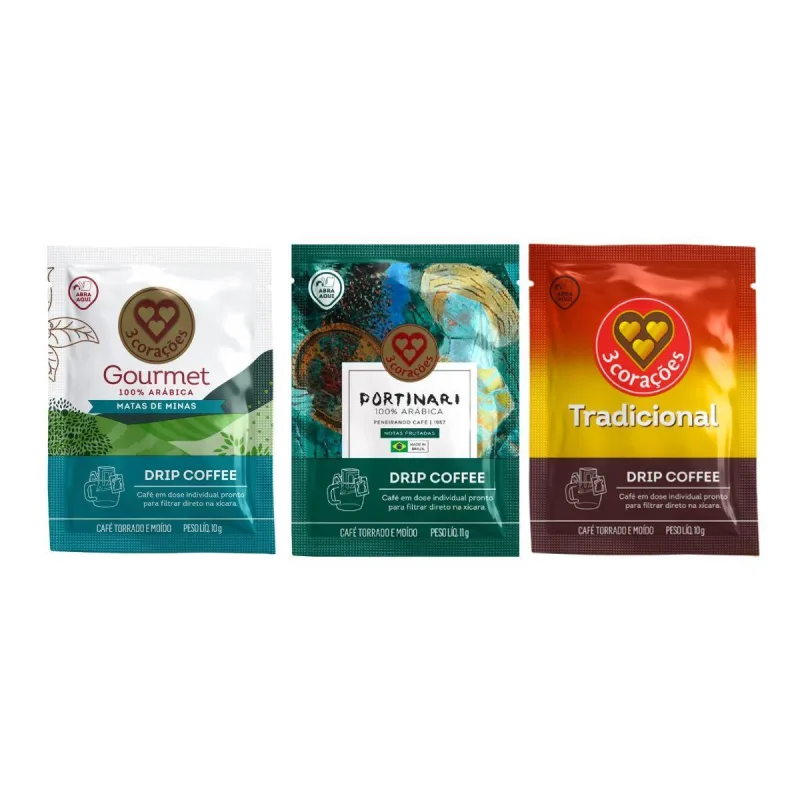 Mix 3 Saches Cafe Drip Gourmet Grãos Selecionados 3corações - Não Informado