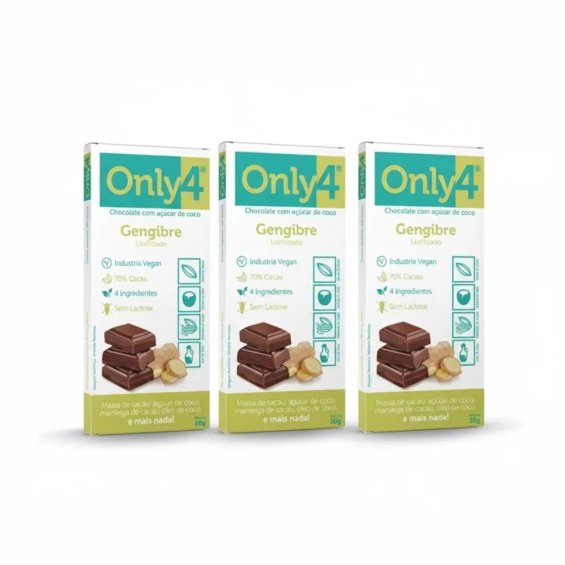 Kit 3 Chocolate Sem Lact Gengibre 70% Cacau Vegano 20g Only4 - Não Informado