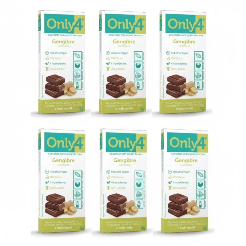 Kit 6 Chocolate Vegano Zero 70% Cacau Gengibre Only4 20g - Não Informado - Mercearia