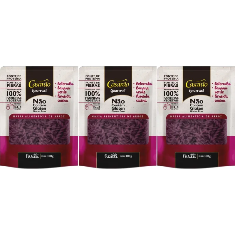 Kit 3 Massa Fusilli Beterraba Fonte De Prot 300g Sem Gluten - Não Informado - Mercearia