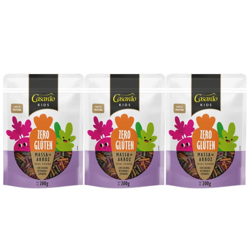 Kit 3 Massa Mini Penne Kids Cenoura Beterraba S Gluten 200g - Não Informado