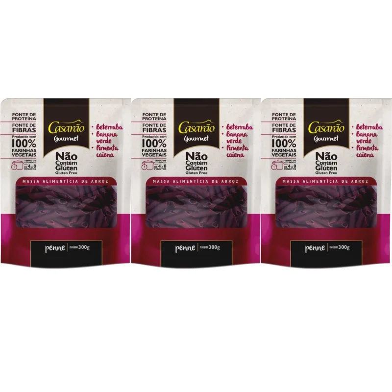 Kit 3 Penne Beterraba Gourmet Fonte De Prot 300g Sem Gluten - Não Informado